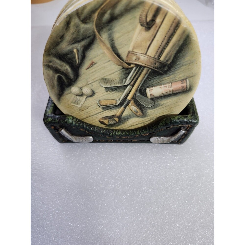Hobby Lobby Golf Drink Coasters with Holder Set of 4